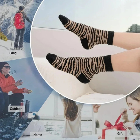 Women Winter Warm Socks for Ladies Cozy Crew Socks 6 Pairs - 13037/Zebra Stripe - Picture 5 of 5